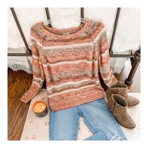 Pink/Brown Stripe Cozy Knit Long Sleeve Sweater L